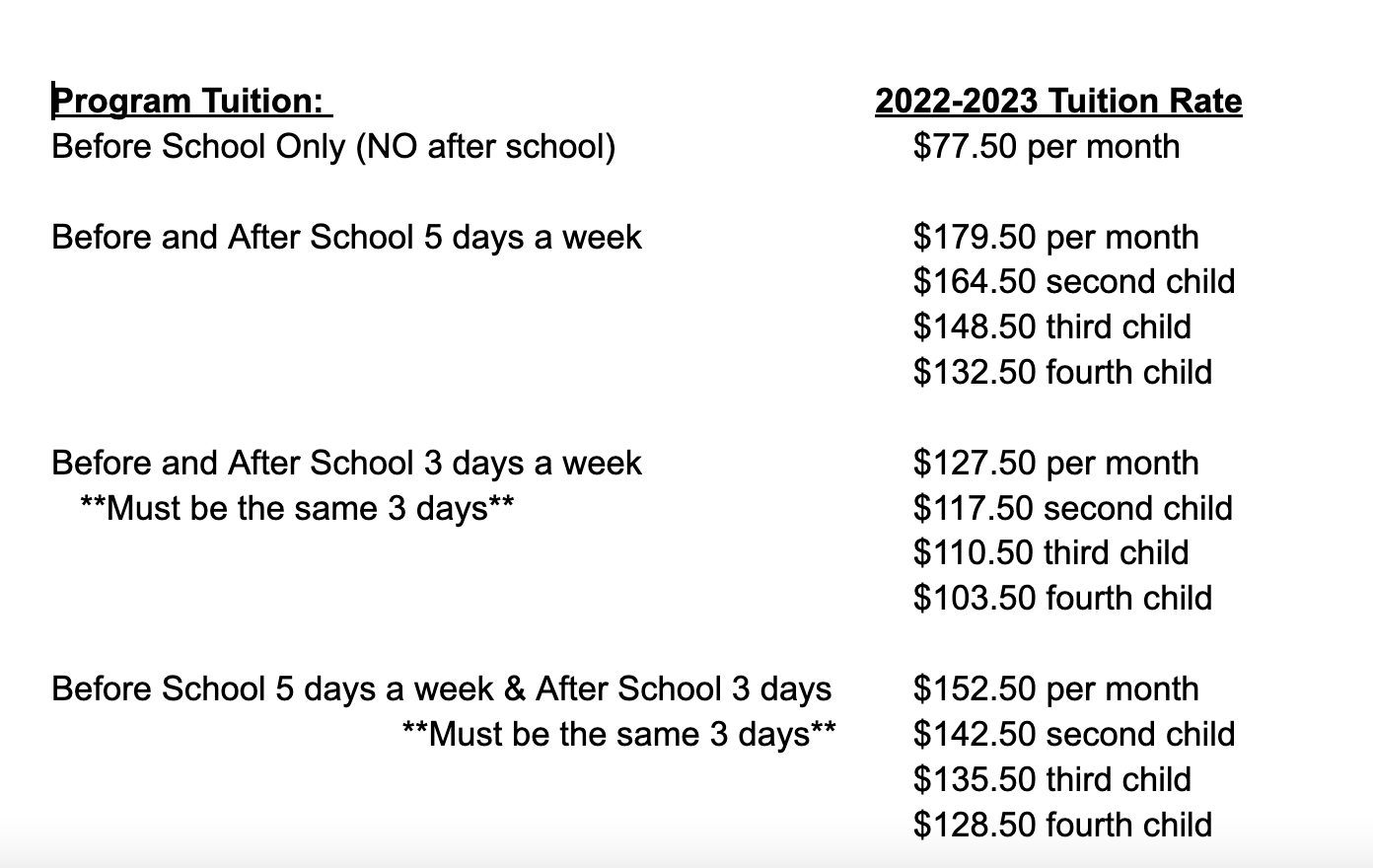 Rates for the 2022-2023 School Year